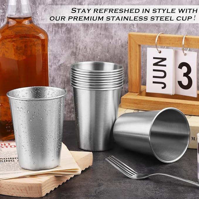 Ruisita 10 Pieces 12 Ounce Stainless Steel Cups Metal Pint Cups Shatterproof Drinking Glasses for Kids or Adults (12 oz/350 ml)