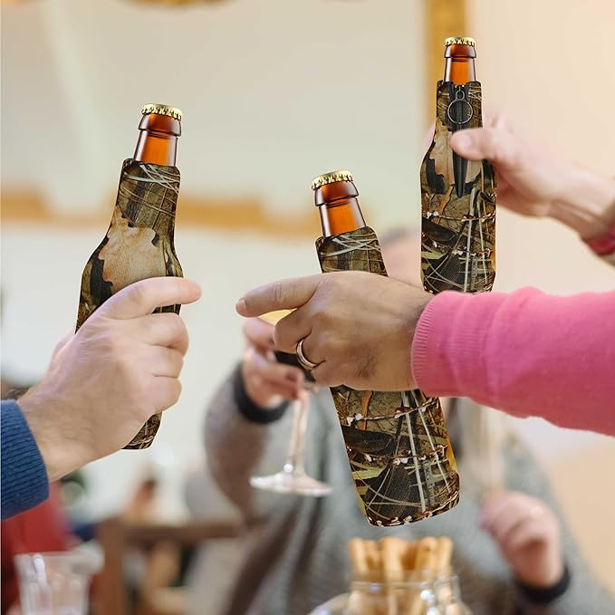10 Neoprene Zippered Beer Bottle Coolies Pack - Sharkskin Rubber Bottom - Camo4