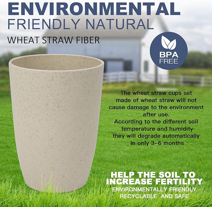 Wheat Straw Cups 6 PCS Good Alternative to Plastic Reusable Cups 12 oz Unbreakable Drinking Cup Reusable Dishwasher Safe Water Plastic Glasses with 6 Colors