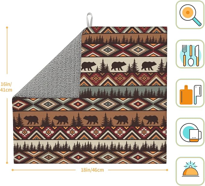 Vintage Rustic Dish Drying Mat for Kitchen Counter Bear Mountain Dish Drainer Rack Mats 16x18 Inch Absorbent Reversible Drying Pad Black