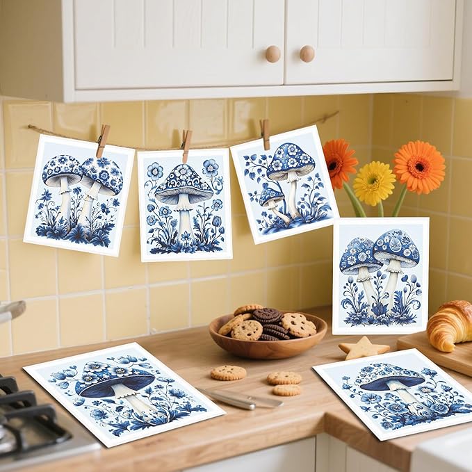 Blue Mushroom Swedish Dishcloths for Kitchen - 6PCS Mushroom Swedish Cloths for Washing Dishes, Reusable Dish Towels Gift for Home Party Cleaning, Funny Washable Cleaning Sponge Quick Drying