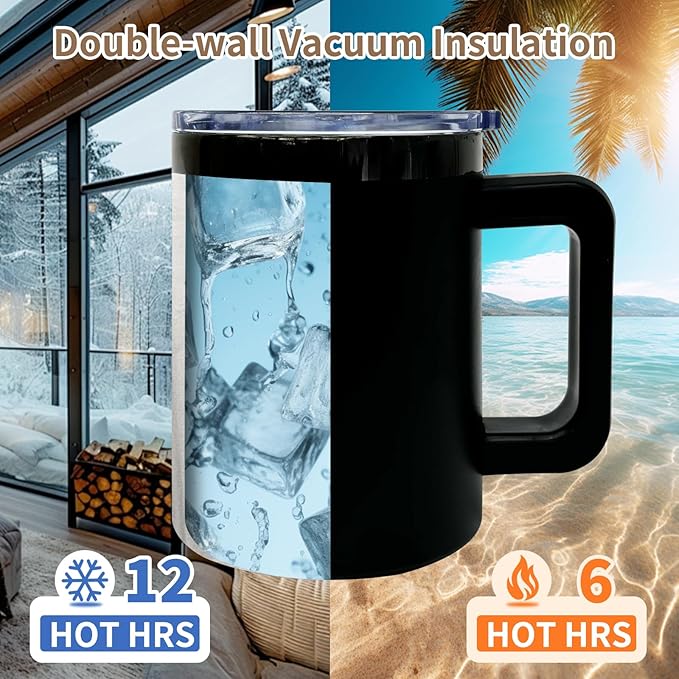 10 oz Tumbler with Handle and Straw Stainless Steel Insulated Coffee Mug for Laser Graving Powder Coated Cup with Black Plated(Black,12 pack)