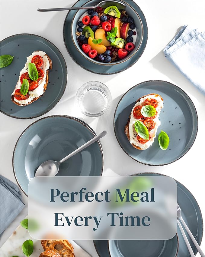 Stoneware dinnerware set 8 persons Rustic 32 pcs - Rustic design dinnerware set, dishwasher safe - Bowl and plate set - Pure Living dinnerware in smoky blue…