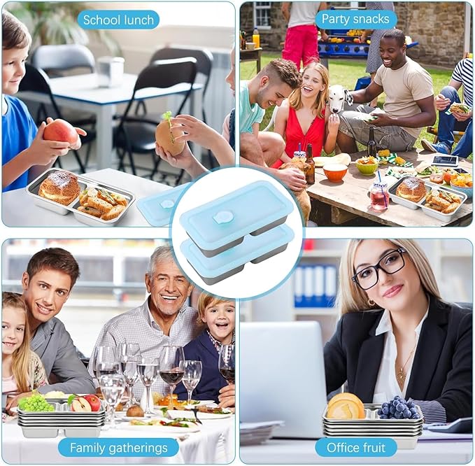 4 Pack Stainless Steel Snack Containers Reusable, Grab and Go 2 Compartment Food Storage Containers with Leakproof Lids for Snacks, Dips, Travel, Takeout & Outdoor Camping