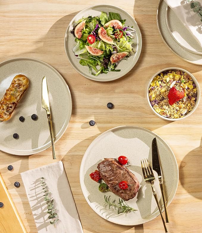 TheTerra Ceramic Dinnerware Sets for 6, 18 Pieces Porcelain Lightweight Speckled Plates and Bowls Sets, Scratch Resistant Dish Set, Oven & Microwave & Dishwasher Safe, Cappuccino