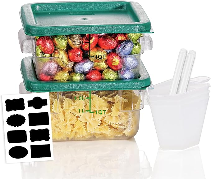 2QT NSF Food Storage Containers: 2 PCS [Food Grade][Hot&Cold Resistant] Commercial Clear Square Food Storage Containers with Scales Handles for Home Restaurant Kitchen Proof Dough(BPA FREE-GREEN)