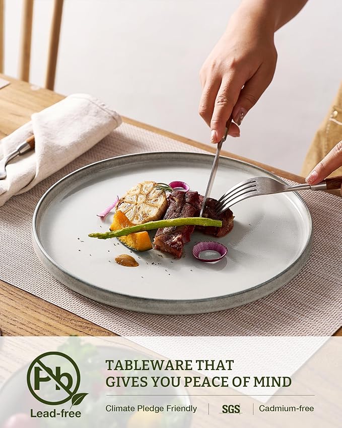 Famiware Annecy Plates and Bowls Sets, Service for 4 (16 Pieces), Dinnerware Sets with Pasta Bowls, Microwave and Dishwasher Safe Dishes Set, Chip and Scratch Resistant, Grey-White