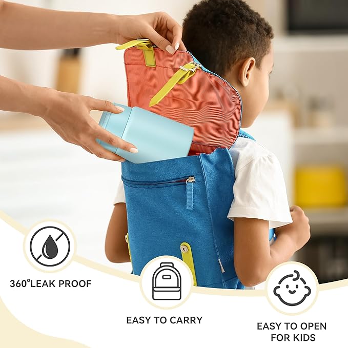 Soup Thermo for Hot Food Kids 16oz Insulated Food Jar Leakproof Thermo Lunch Container for Kids Wide-Mouth Stainless Steel Lunch Box for School with Handle Folding Spoon(3+)