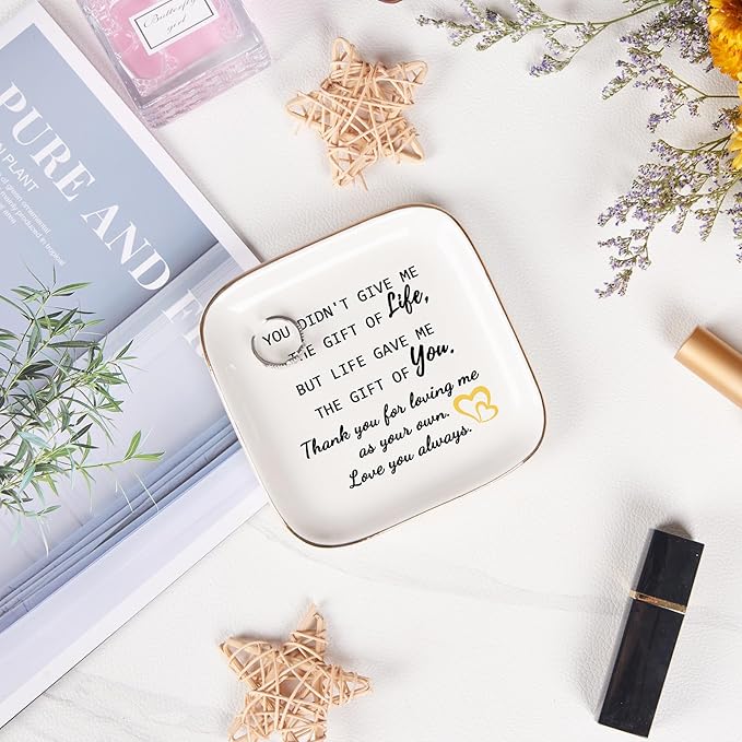 Step Mom Gifts for Bonus Mom Jewelry Dish Ring Dish Tray for Mother in Law Birthday Christmas Valentines Mother's Day Gift for Stepmom Bonus Mom - Thank You for Loving Me As Your Own