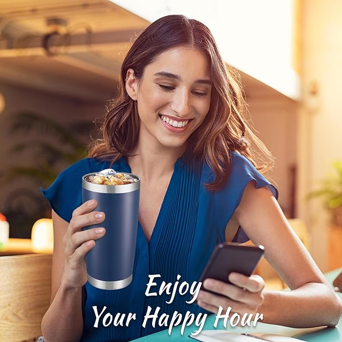 20 oz Tumblers Bulk Stainless Steel Tumbler with Lid Double Wall Vacuum Insulated Coffee Mug 20oz Powder Coated Cup for Hot and Cold Drinks, Navy, 12 pack