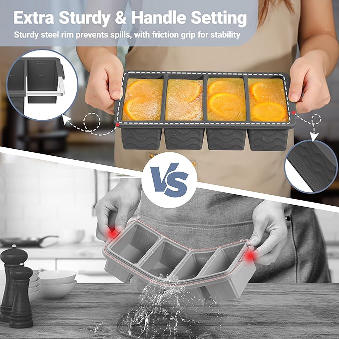 Silicone Freezer Molds for Soup with Lid, 1-Cup & 2-Cup Large Ice Cube Trays Food Storage Containers for Meal Prep, Freeze 250mL/125mL Portions – 2 Pack