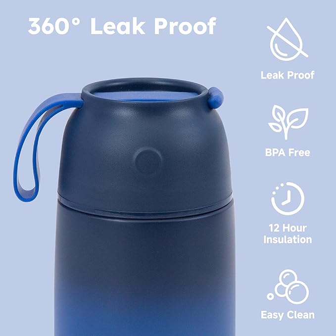 Thermo for Hot Food for Adults Kids |Wide Mouth, 18 oz Insulated Food Container with Spoon, Leakproof Soup Thermo for School Office Travel, Thermal Steel Food Jar Easy to Carry (Dark Blue)