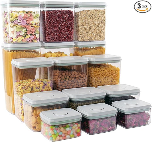 Pop Containers with Lids - Stackable Airtight Food Storage, Kitchen Pantry Storage Containers for Snacks Candy Salt Herbs Spices BPA-Free (15PCS (0.5 + 1.2 + 2.0 + 2.7 + 3.3 Qt) * 3)