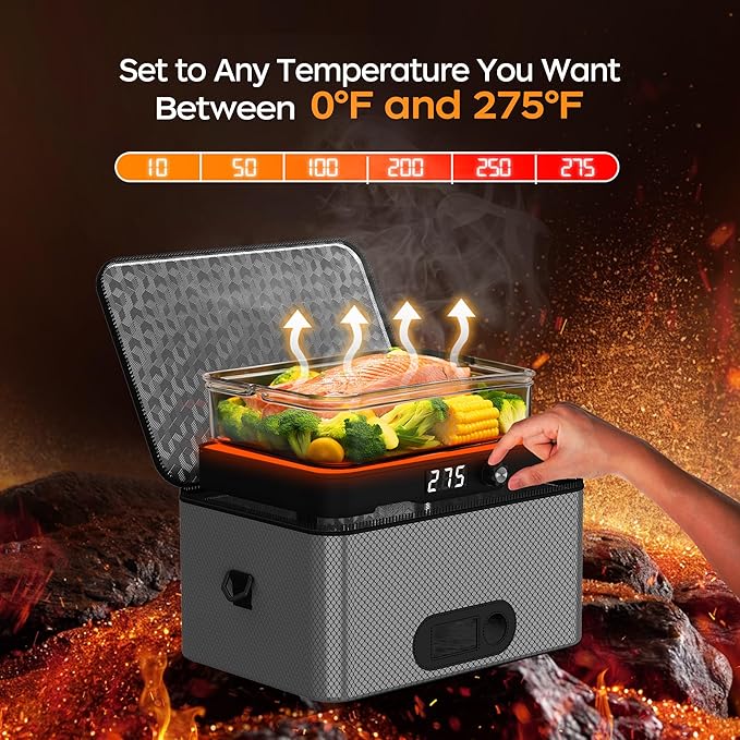 Portable Oven, 12V 24V 110V-240V Car Food Warmer Portable Personal Mini Oven Electric Heated Lunch Box for Meals Reheating & Raw Food Cooking for Road Trip/Camping/Picnic/Family Gathering(Gray)