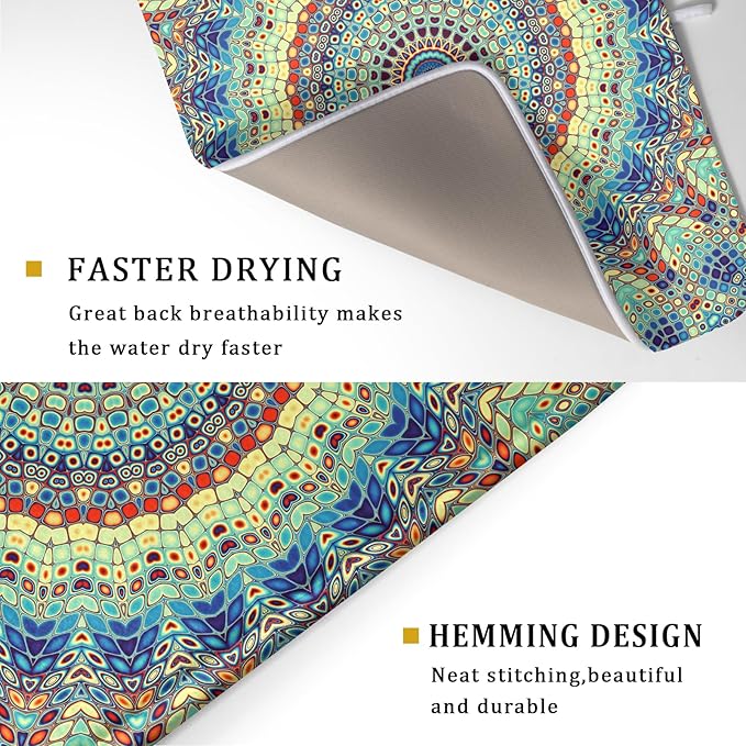 aportt Bohemian Drying Mats for Kitchen Counter 18×24 Inch Boho Mandala Ethnic Large Drying Mat for Dishes Microfiber Farmhouse Dish Rack Mat Drainer Pad Washable Absorbent Dry Mat