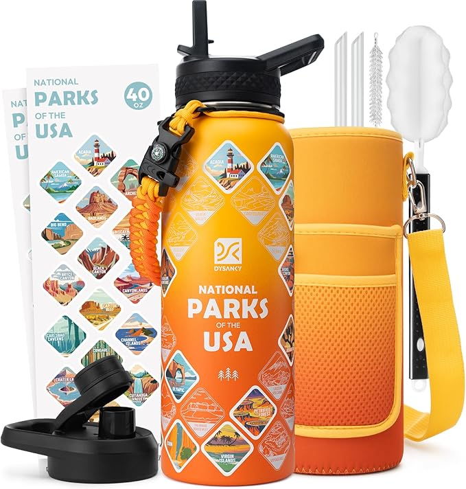 40 oz Insulated Water Bottle | Thickened Stainless Steel Vacuum Metal | Portable Sports Water Jug for Gym and Hiking with Straw, Carrier Bag, Handle Strap | BPA-Free 40 oz