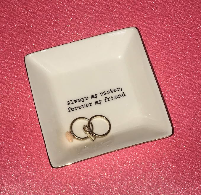 Simply Charmed Sister Gift | Birthday Gift for Sister | Jewelry Ring Holder | Elegant Trinket Tray Organizer Dish