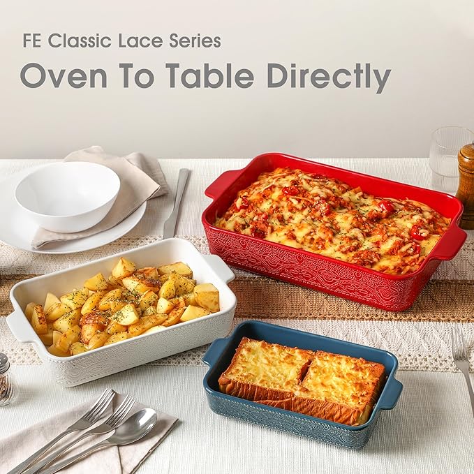 Ceramic Baking Dish Set of 3, Casserole Dishes for Oven, Ideal for Baking, Stewing, Roasting, and Holiday Feasts. The Gift for Mother's Day, Thanksgiving, Christmas, or Housewarming(Bright White)