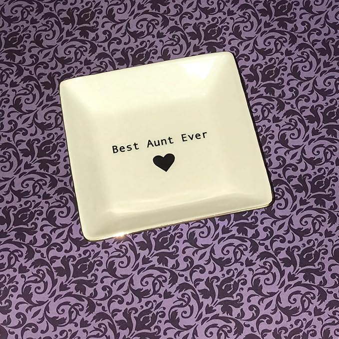 Simply Charmed Best Aunt Ever Gift – Ceramic Jewelry Dish or Ring Holder – BAE Trinket Tray - Elegant Christmas of Birthday Gift for Auntie
