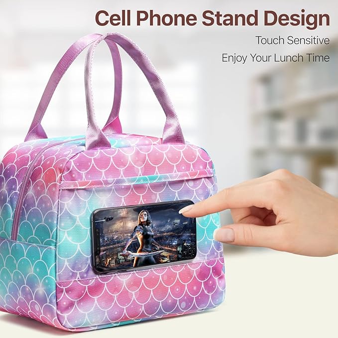 Bagseri Lunch Bag for Girls - Insulated Kids Lunch Bag for Girls Portable Reusable Toddler Lunch Cooler Bag for School with Leakproof Liner (Purple Mermaid Tail)