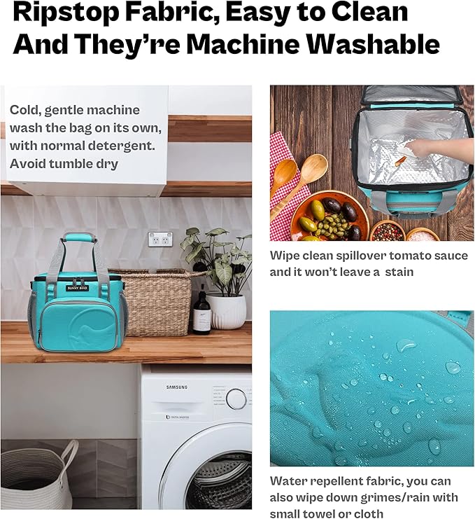 SUNNY BIRD 12L Large Insulated Lunch Bag, Leakproof and Foldable Lunch Cooler Box for Women Adult and Men, Fits 18 Cans (Aqua Blue 01)