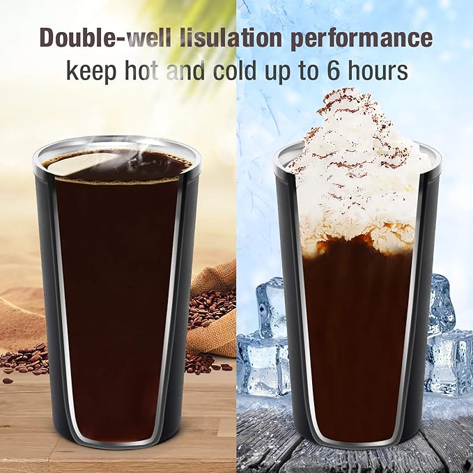 Smilatte 17oz (510ml) Vacuum Insulated Travel Mug, Leakproof Double Wall Stainless Steel Reusable Coffee Cup with Lid For Hot & Cold Drinks, Matte Texture Black