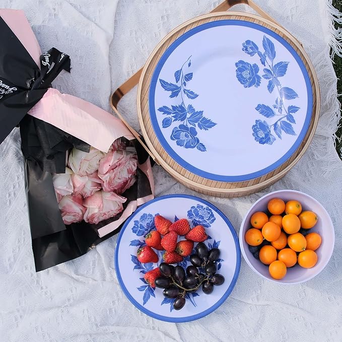 Melamine Dinnerware Set 12-Piece for 4 Dish Set Plates Bowls Unbreakable Dishware for Indoor Outdoor Use Lightweight Durable for Camping Picnics Parties light blue