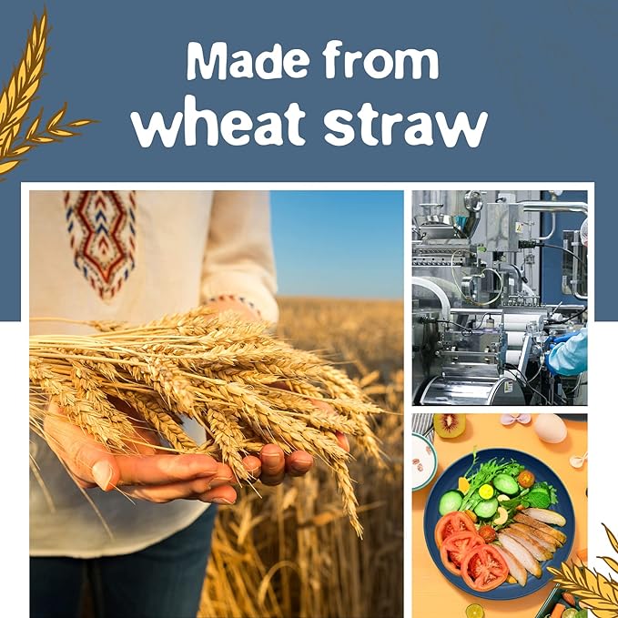 Teivio 32-Piece Kitchen Plastic Wheat Straw Dinnerware Set, Service for 8, Dinner Plates, Dessert Plate, Cereal Bowls, Cups for Everyday Dining, Unbreakable Plastic Outdoor Camping Dishes, Colorful