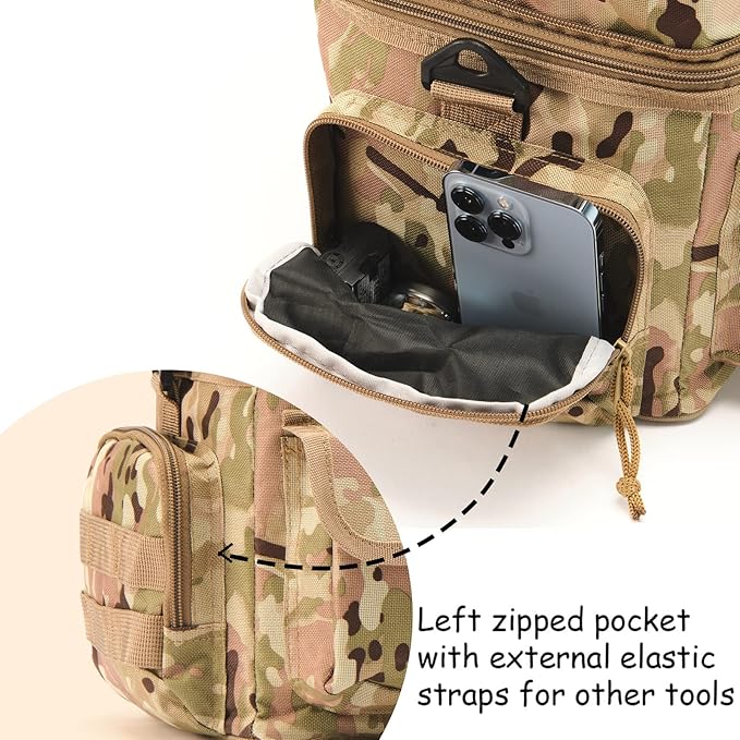 Tactical Lunch Bag for Men Expandable Double Deck Insulated Lunch Box Leakproof Large Capacity Thermal Cooler Bag with MOLLE Water Bottle Pouch for Adults for Work Picnic Camping（Camouflage）