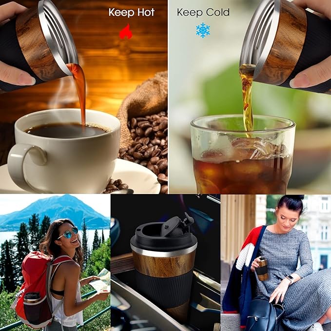 KETIEE Travel Mug, 12oz Insulated Coffee Cup with Leakproof Lid, Vacuum Stainless Steel Double-Wall Travel Coffee Mug Spill Proof, Reusable Tumbler for Men and Women for Hot & Cold Drinks