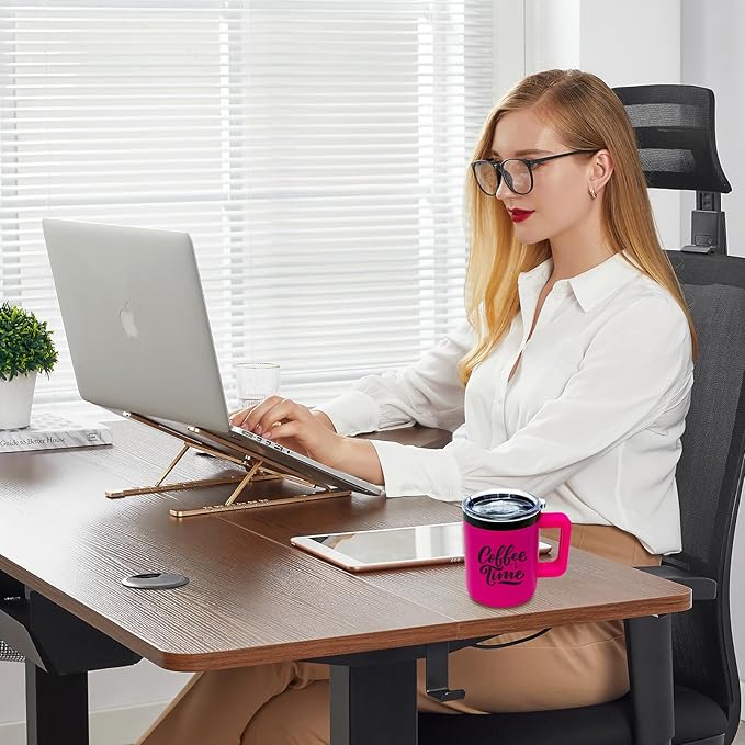 10 oz Tumbler with Handle and Straw Stainless Steel Insulated Coffee Mug for Laser Graving 20oz Powder Coated Cup with Black Plated(Rosy,1 pack)