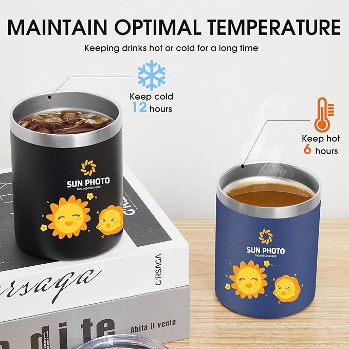 Personalized Custom Tumbler Print in USA 12oz Stainless Steel Travel Coffee Cup with Lid & Straw Double Wall Insulated Mug With Colorful Text Logo Photo