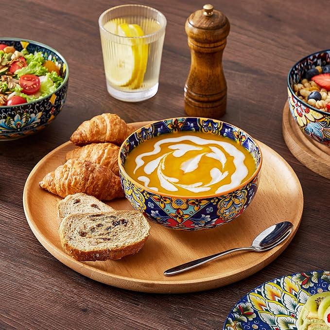 vancasso 18 Pieces Dinnerware Sets, Plates and Bowls Set, Porcelain Dishes Set for 6, Microwave and Dishwasher Safe, Scratch Resistant, Bohemian Style Dining Ware Service for 6, Series SIMI