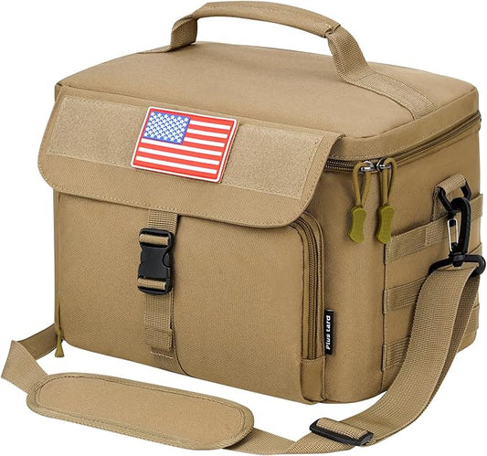 Ronyes Tactical Lunch Box for Men,Large Insulated Lunch Bag with Shoulder Strap,Heavy Duty Lunchbox Cooler MOLLE Webbing, Leakproof Pail for Work Camping Fishing-Brown