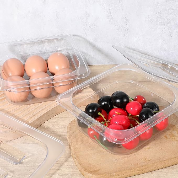 6 Pcs Clear Polycarbonate Food Pans with Lids, 1/6 Stackable Plastic Foods Pans for Commercial Kitchen Restaurant Food Prep, Freezer-Safe, 2.6 Inches Deep