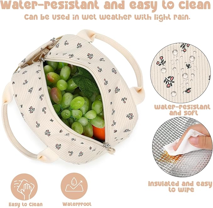 Bluboon Lunch Bag for Women Men Cute Corduroy Lunch Tote Bags Reusable Insulated Lunch Box Large Capacity Reusable Insulated Cooler for Work Picnic or Travel