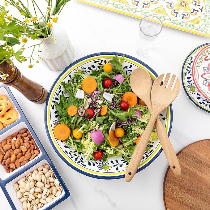 Talavera Melamine Large Serving Bowl, 13.75" x 2.75" Mixing, Pasta Serving Bowls set of 2,100% Melamine Soup Bowl Salad Bowl Fruit Bowls,Lightweight and Unbreakable…