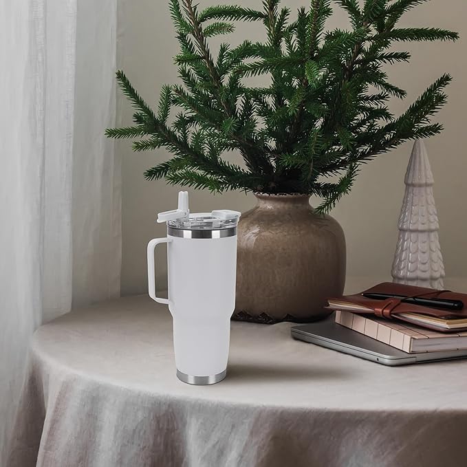 30oz Tumbler with Handle, Insulated Leak Proof Coffee Travel Mug with Straw Lid Double Wall Stainless Steel Vacuum Tumblers Metal Cup Keep Hot and Iced Drink for Gym, Office, Camping, White 1 Pack