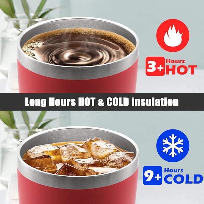 20 oz Tumbler Coffee Tavel Tumblers Bulk with Lid Stainless Steel Double Wall Vacuum Insulated Mug Powder Coated Cups fit Car Cupholder for Hot and Cold - Red, 8Pack