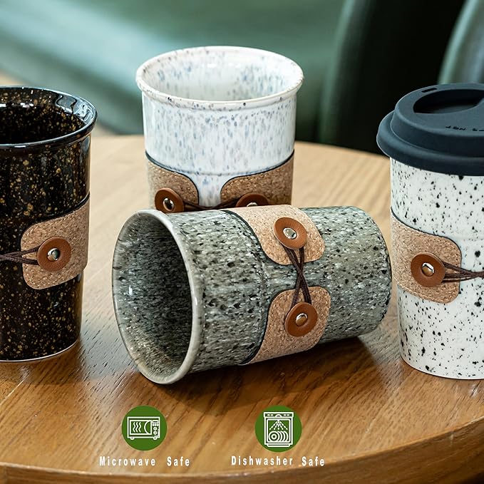 Travel Coffee Mug, Tea Mug, Big Coffee Cups with Lids, No Spill Ceramic Tumbler, Reusable Camping Coffee Mugs for Men & Women, Microwave & Dishwasher Safe, 16.5 oz