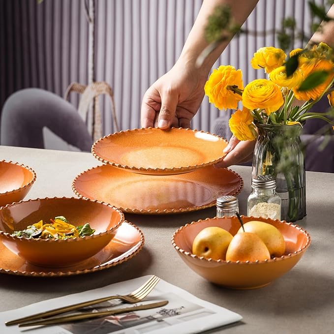 MissYIP 12 Piece Melamine Dinnerware Sets, Service for 4, Lightweight Unbreakable, BPA Free, Food Grade Plates Sets, Dishwasher Safe, Indoor and Outdoor Use