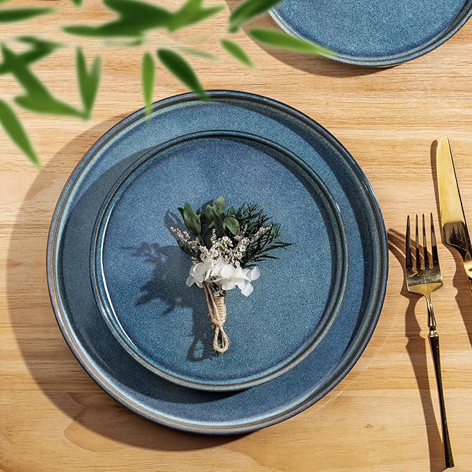 AmorArc Ceramic Dinnerware Sets, Handmade Reactive Glaze Stoneware Plates and Bowls Sets,Highly Chip and Crack Resistant | Dishwasher & Microwave Safe Dishes Set, Service for 8 (24pc)