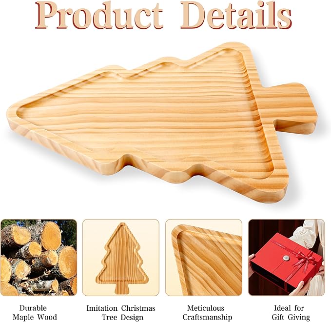 Christmas Serving Tray, Wood Christmas Tree Serving Platters Charcuterie Board, Wooden Christmas Serving Dishes, Table Decorations Supplies for Christmas Party