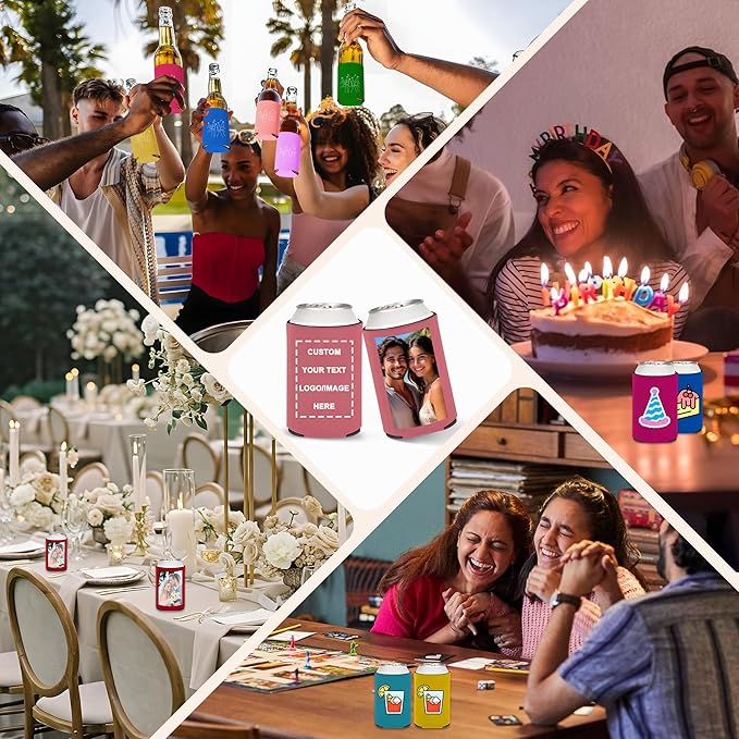 20-1000 Packs Custom Can Coozies Bulk, Personalized Coolers Sleeves with Photo Text Logo, Foldable Portable Gifts for Weddings, Birthdays, Bachelor Party (Regular – 12 OZ)