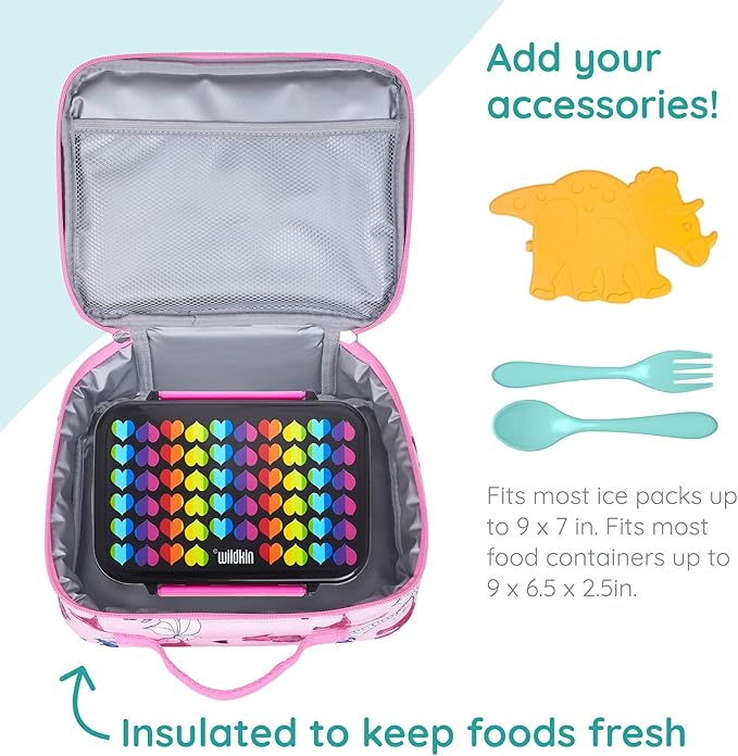 Wildkin JumpOff Jo Insulated Lunch Box – Durable, Reusable for Kids – Pink Dino