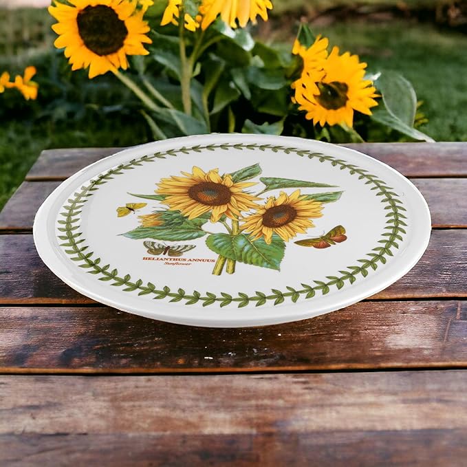 Portmeirion Botanic Garden 12" Entertaining Platter, Sunflower Motif - Durable Porcelain Tableware, Chip-Resistant Glaze, Dishwasher, Microwave, Freezer, Oven Safe - Elegant Farmhouse Serveware
