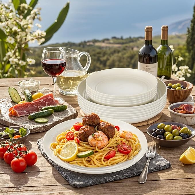 supernal 24pcs Wheat Straw Dinnerware,Unbreakable Dinner Plates Set,Microwave Dishwasher Safe,Beige Reusable Plates for Picnic,Birthday,Camping