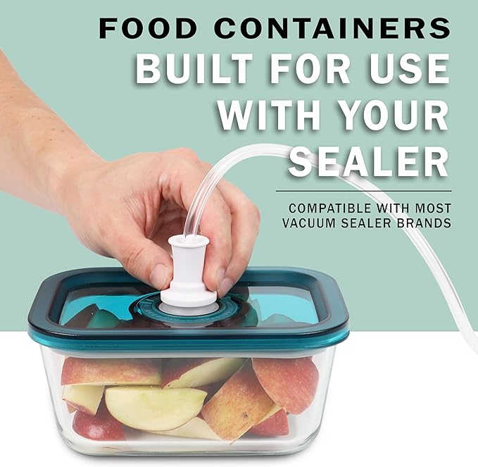 Avid Armor BPA-Free Borosilicate Glass Vacuum Containers, Set of 3 (12.5 oz, 23.7 oz, 38.9 oz) – Green SAN Lid with Date Coding, Works with Most Vacuum Sealers for Dry Goods & Marinating Includes Hose