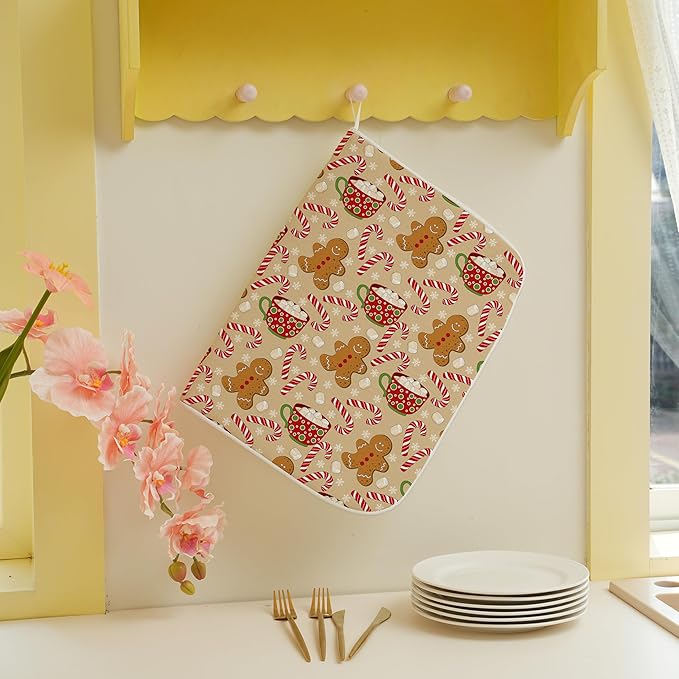 Christmas Drying Mat 18x24 Inches For Kitchen Counter Winter Brown Gingersnap Man Kitchen Decoration Drying Mat Decorative Pad for Kitchen Dining Room Christmas Decoration,Office Decor
