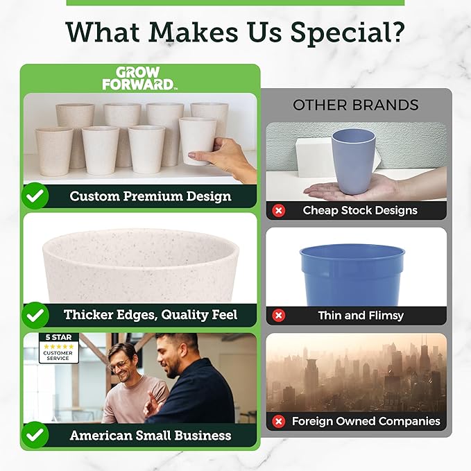 Grow Forward Premium Wheat Straw Cups - 13 & 20 oz Unbreakable BPA Free Hard Plastic Cups - Reusable Lightweight Plastic Drinking Glasses for Kitchen, Outdoor, Water, Camping, RV - Sahara